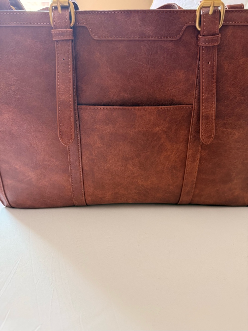 Structured Brown Tote with Tassel Charm and adjustable strap - Picture 6 of 10